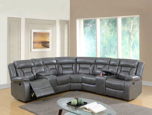 Motion Sectional, Dark Brown, Gray, Gel Leatherette