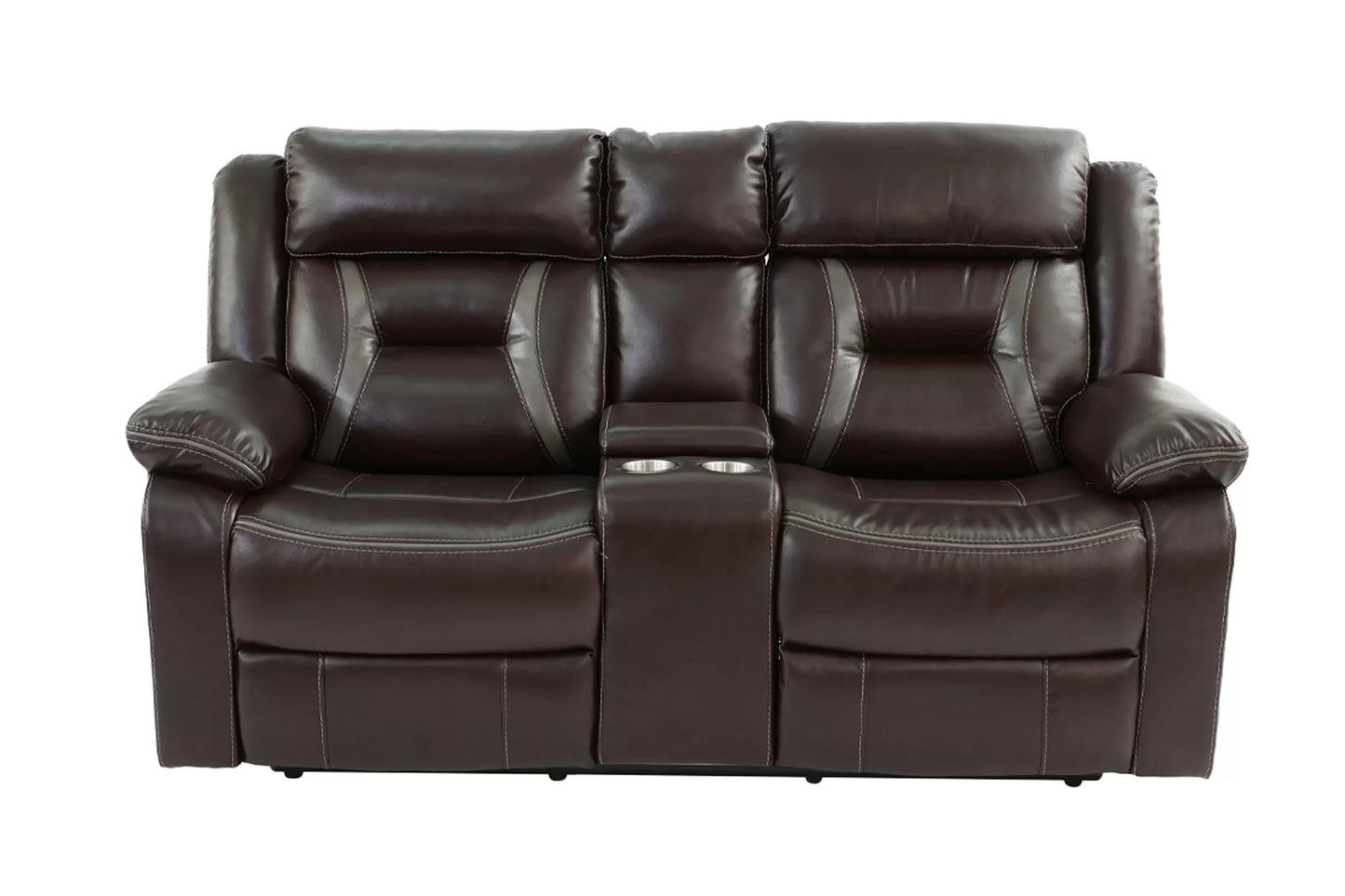 Recliner Loveseat, Dark Brown, Gray, Gel Leatherette