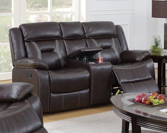 Recliner Loveseat, Dark Brown, Gray, Gel Leatherette