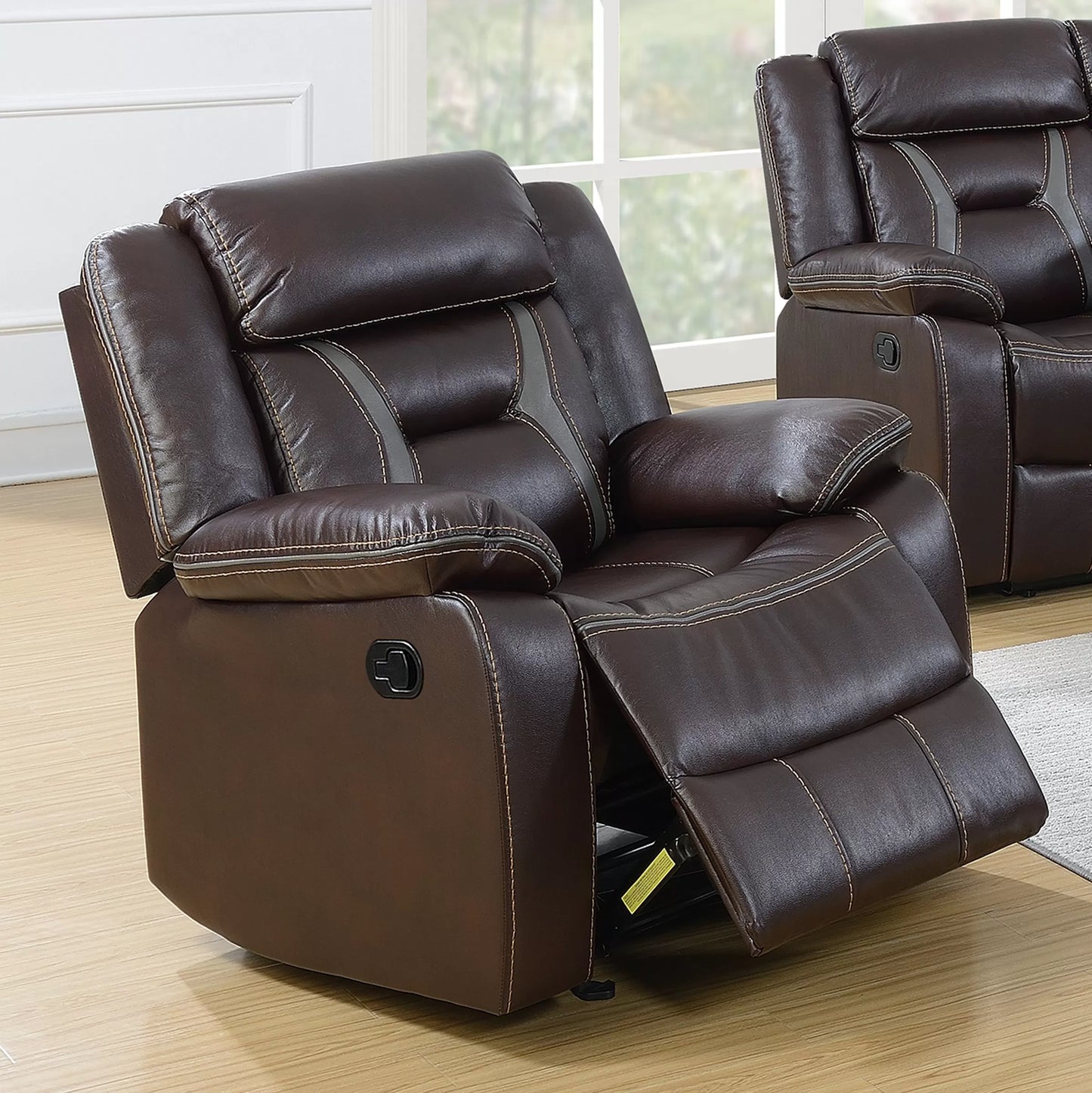 Single Recliner, Dark Brown, Gray, Gel Leatherette