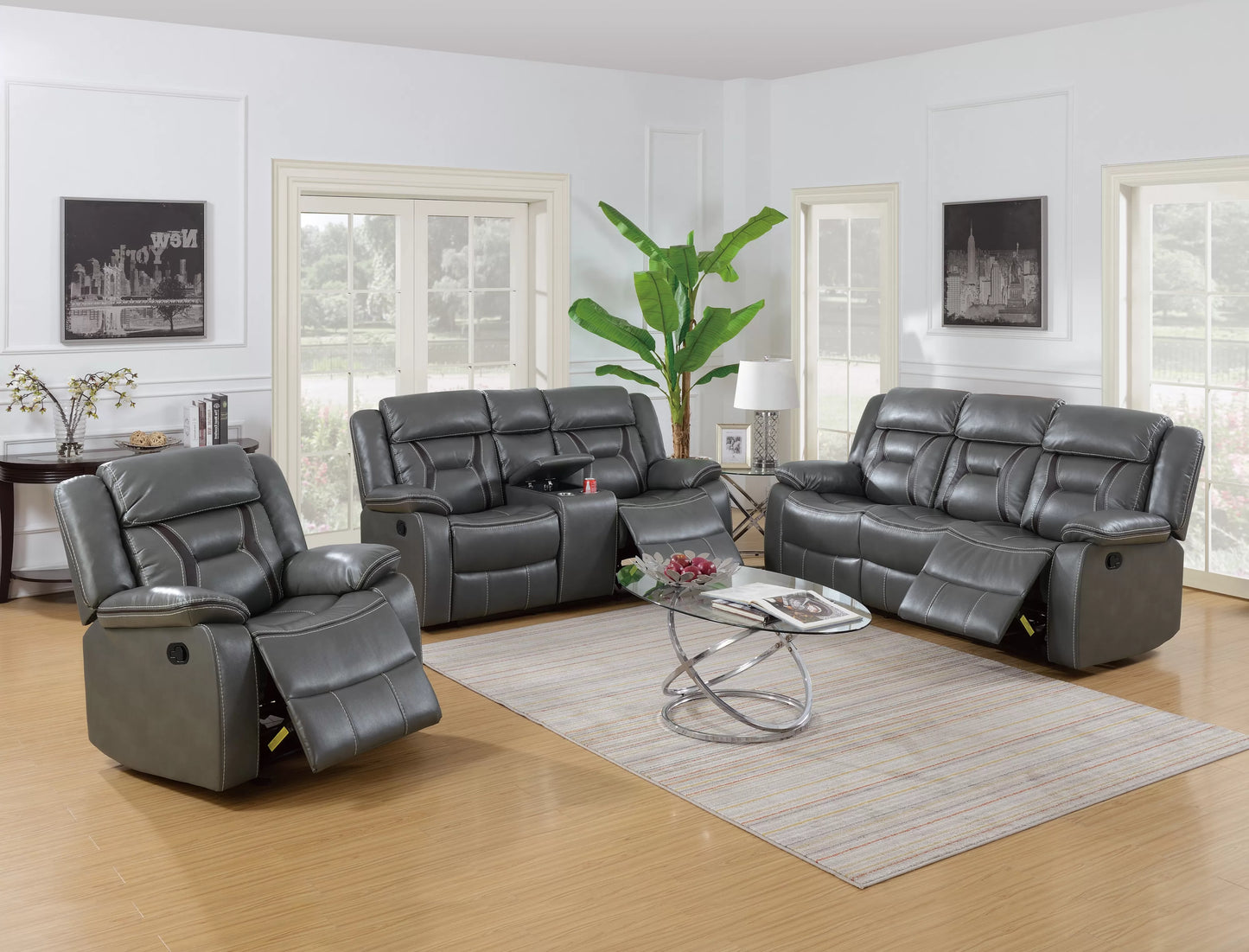 Recliner Loveseat, Dark Brown, Gray, Gel Leatherette
