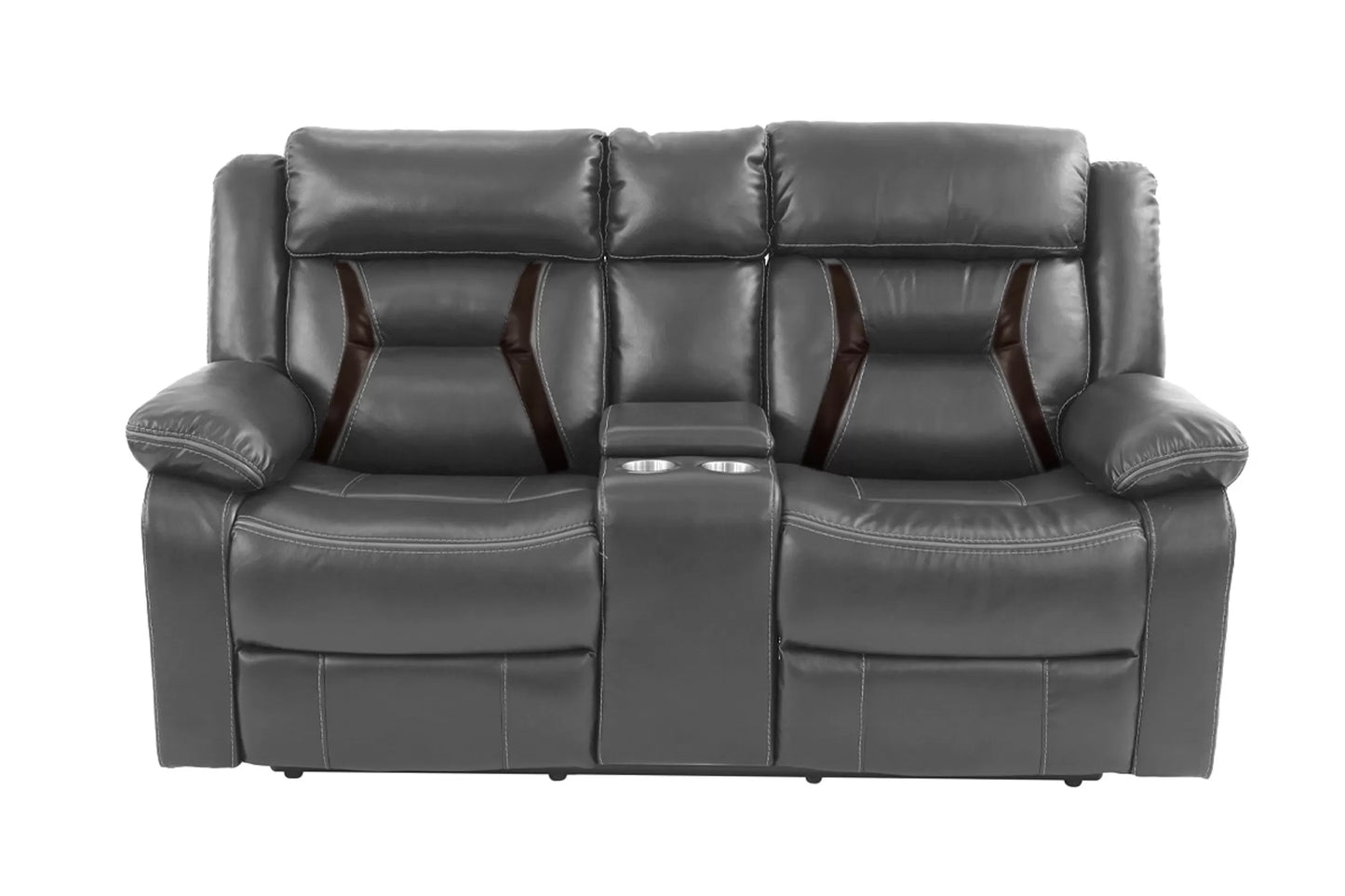 Recliner Loveseat, Dark Brown, Gray, Gel Leatherette