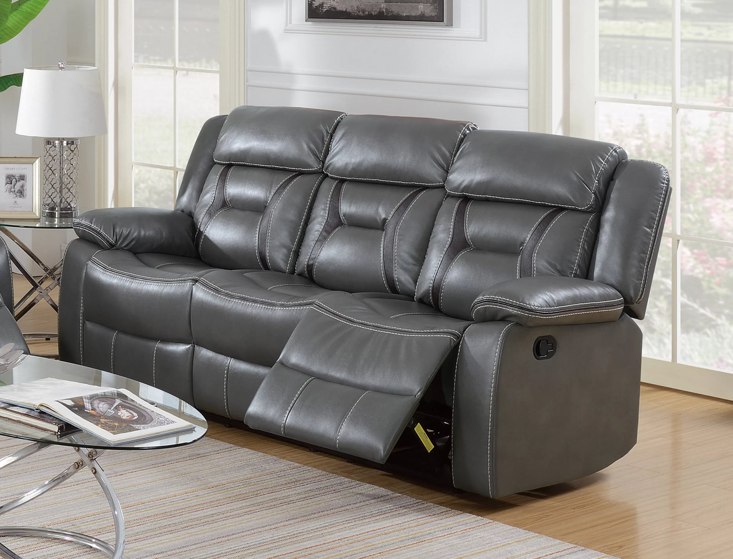 Sofa, Dark Brown, Gray, Gel Leatherette