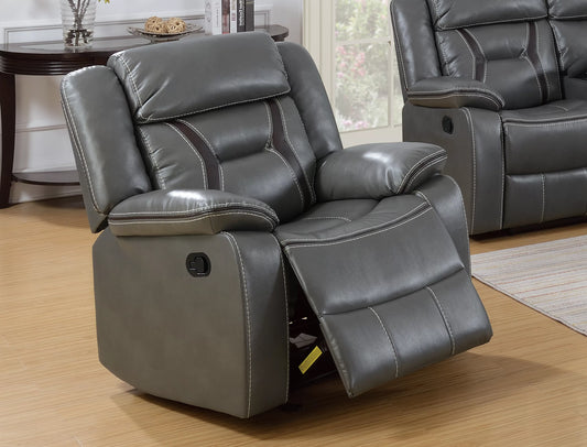 Single Recliner, Dark Brown, Gray, Gel Leatherette
