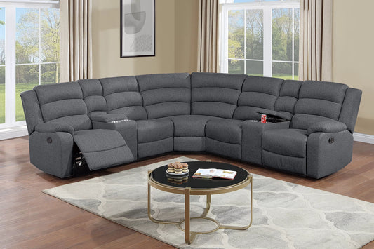 Motion Sectional, Dark Gray, Sincere Bone, Burlap-Like Fabric