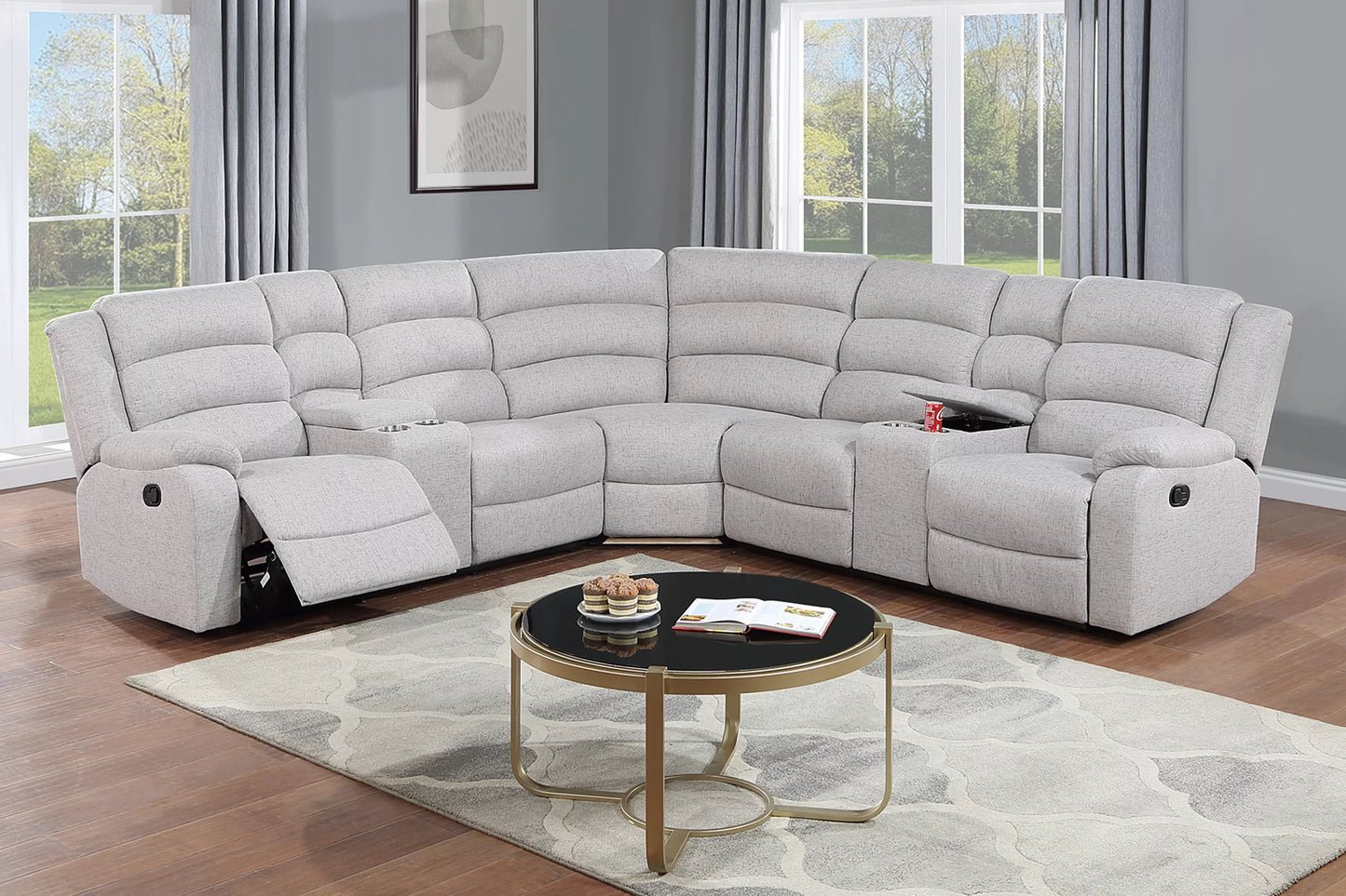 Motion Sectional, Dark Gray, Sincere Bone, Burlap-Like Fabric