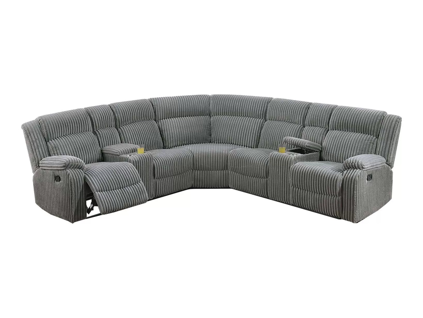 Motion Sectional, Ash, Smoke, Fur-Like Corduroy