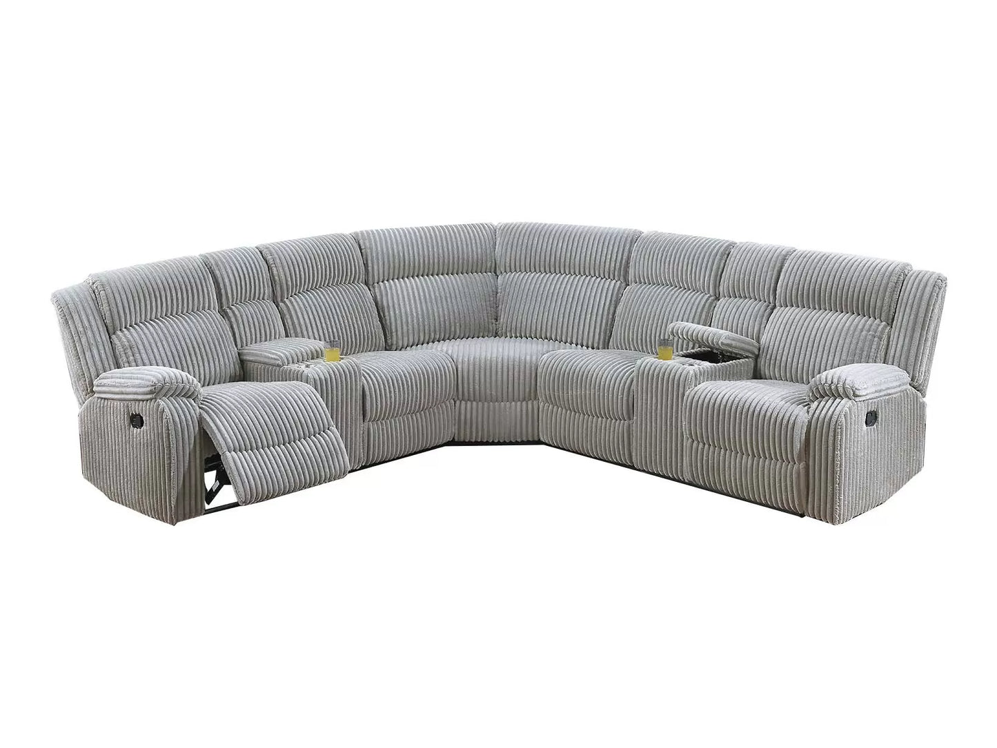 Motion Sectional, Ash, Smoke, Fur-Like Corduroy