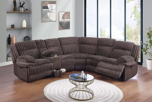 Motion Sectional, Chocolate, Light Gray, Fur-Like Jumbo Corduroy