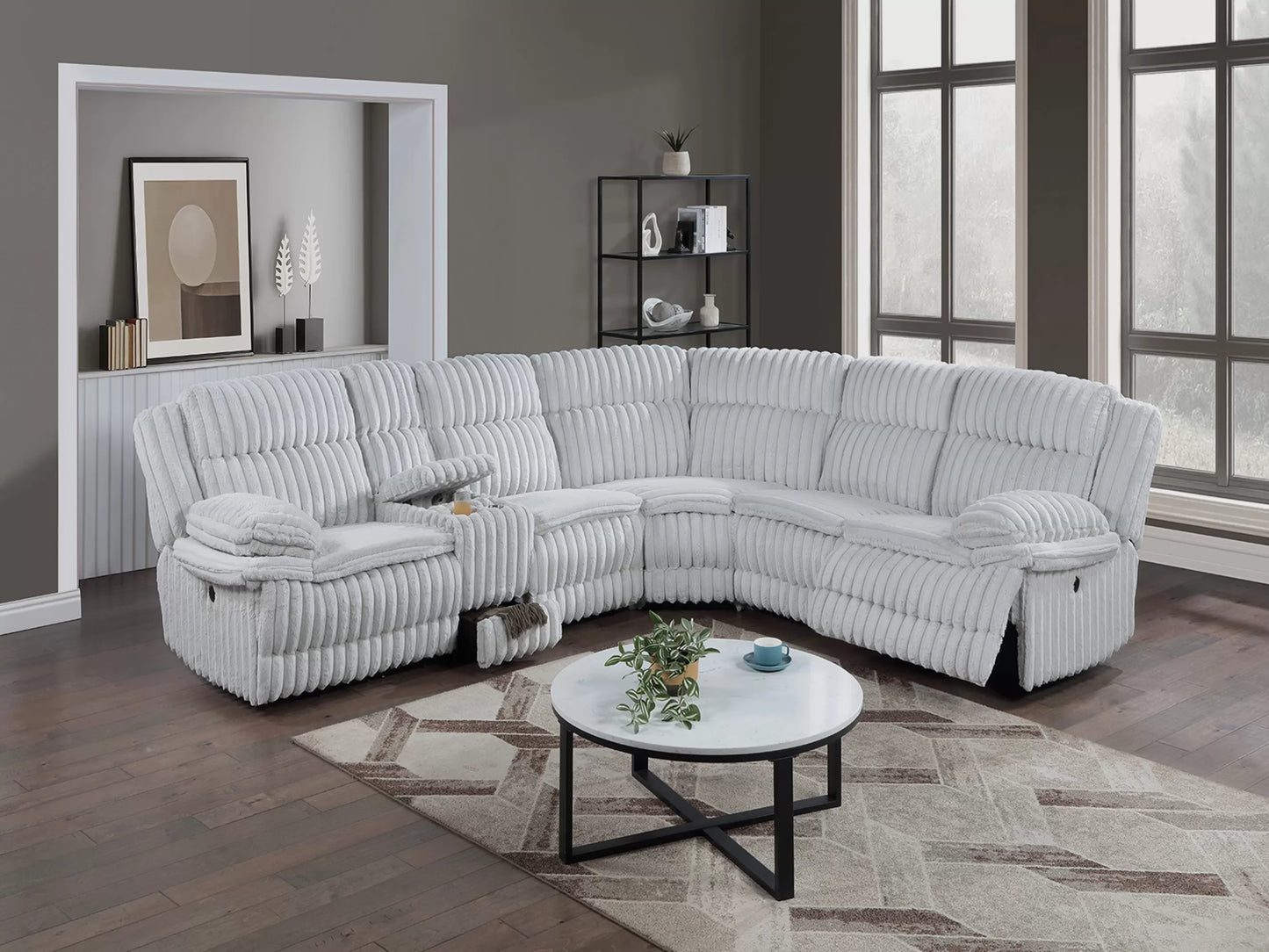 Motion Sectional, Chocolate, Light Gray, Fur-Like Jumbo Corduroy
