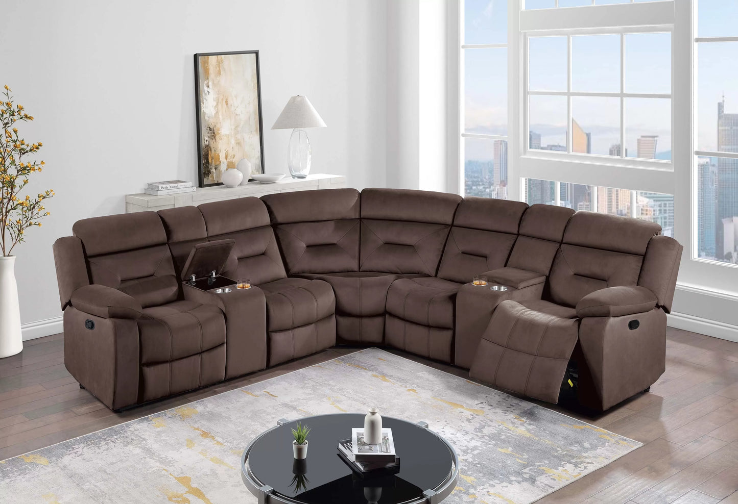 Motion Sectional, Dark Gray, Chocolate, Velvet