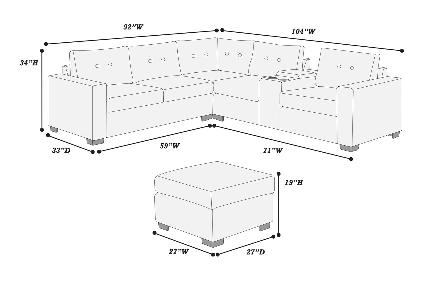 4-Pieces Sectional Sofa Set