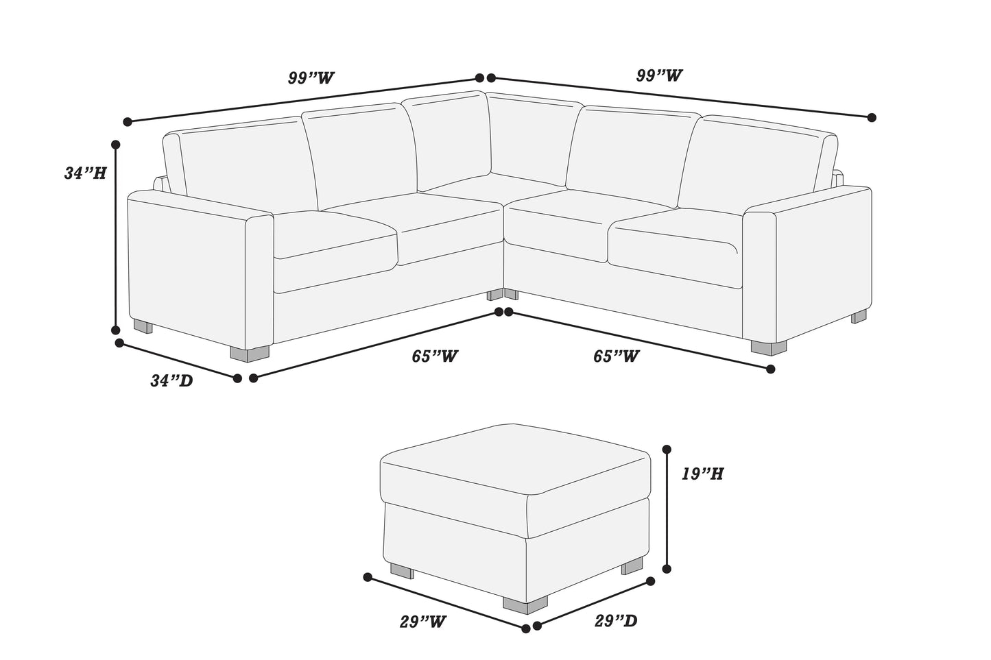 4-Pieces Sectional Sofa Set