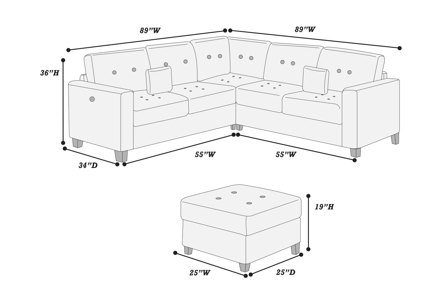 4-Pieces Sectional Sofa Set