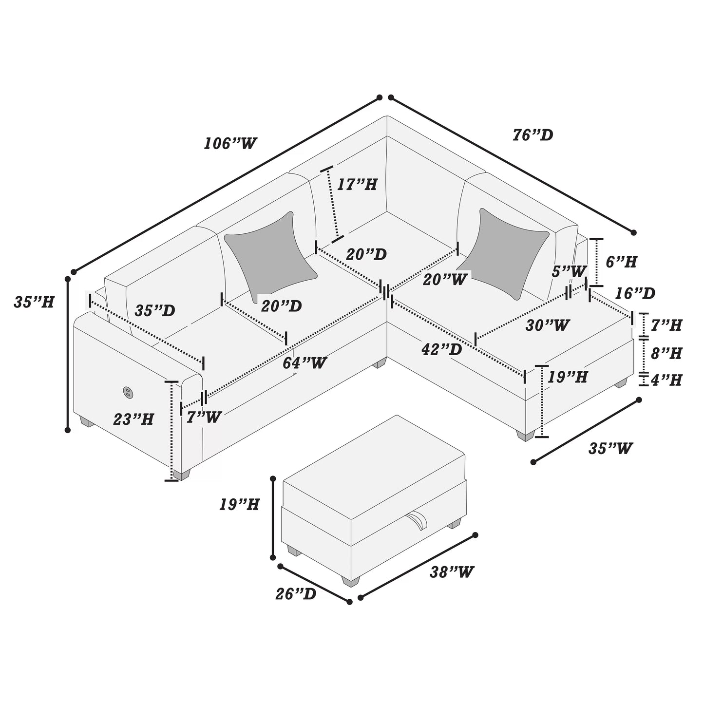 3-Pieces Sectional Sofa Set