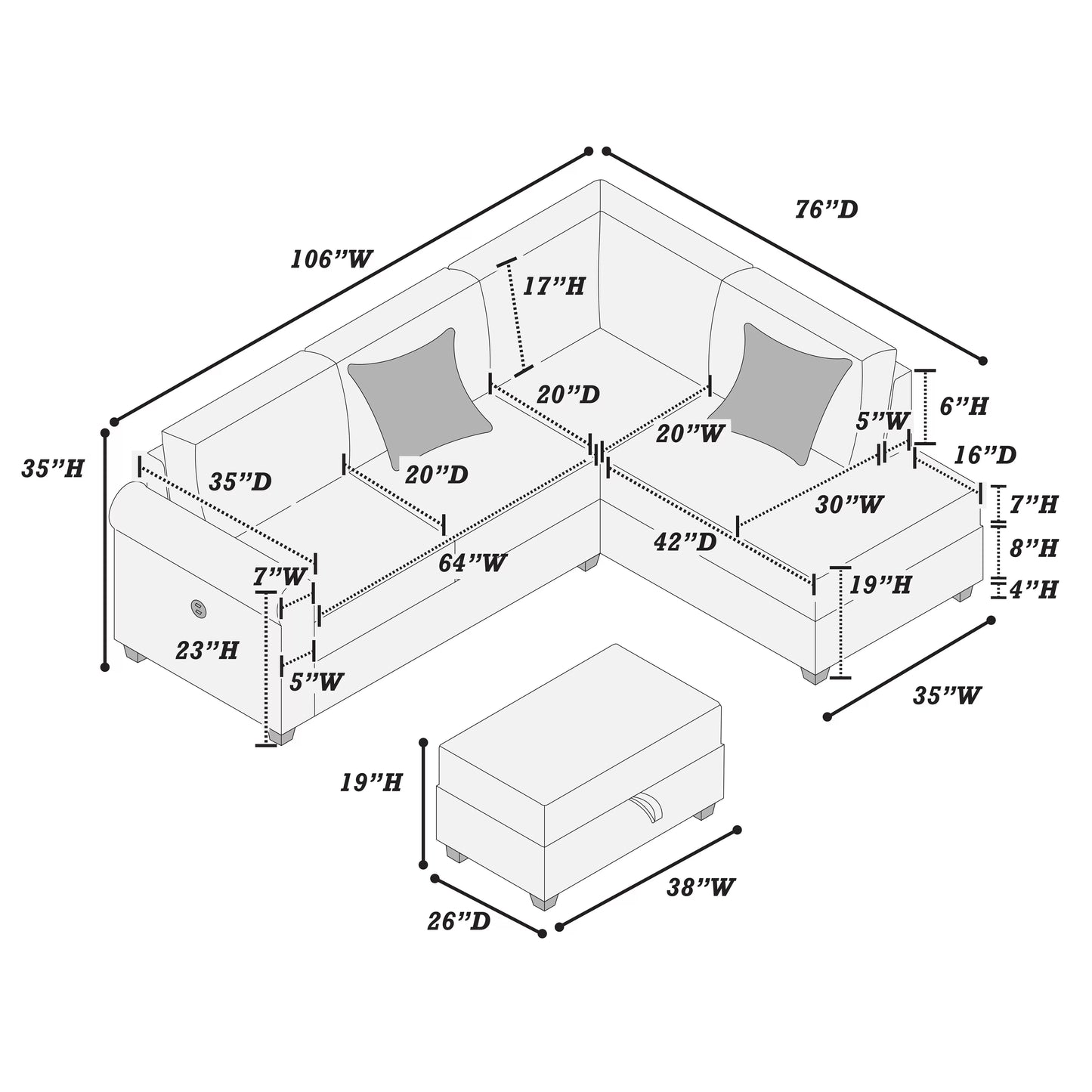 3-Pieces Sectional Sofa Set