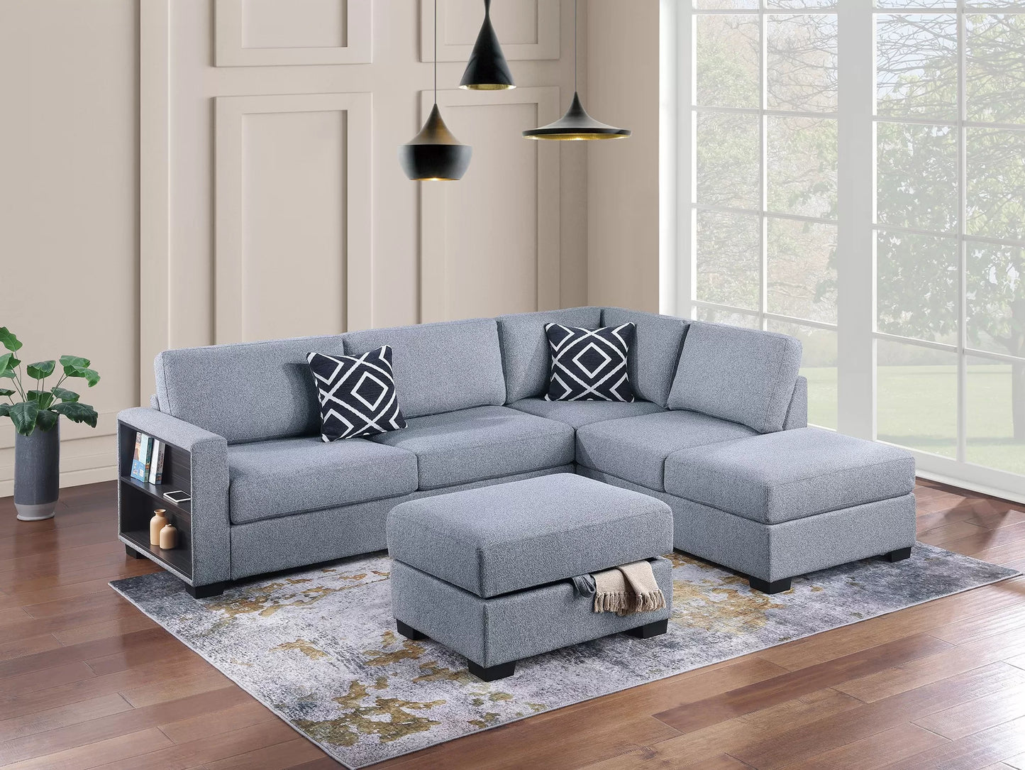 3-Pieces Reversible Sectional Sofa Set