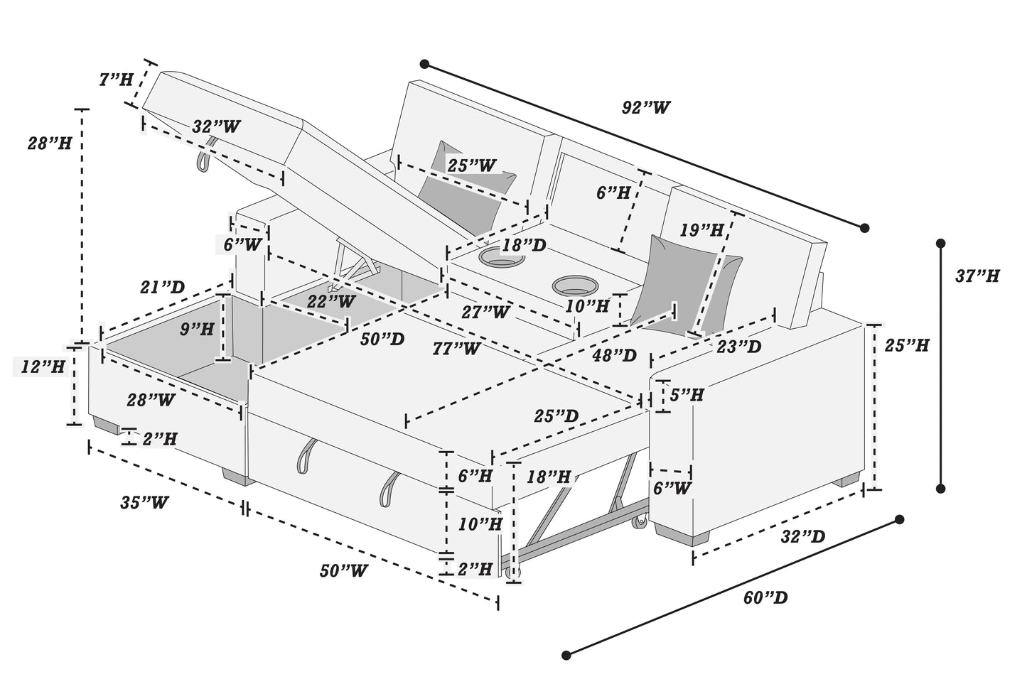 2-Pieces Convertible Sectional Sofa