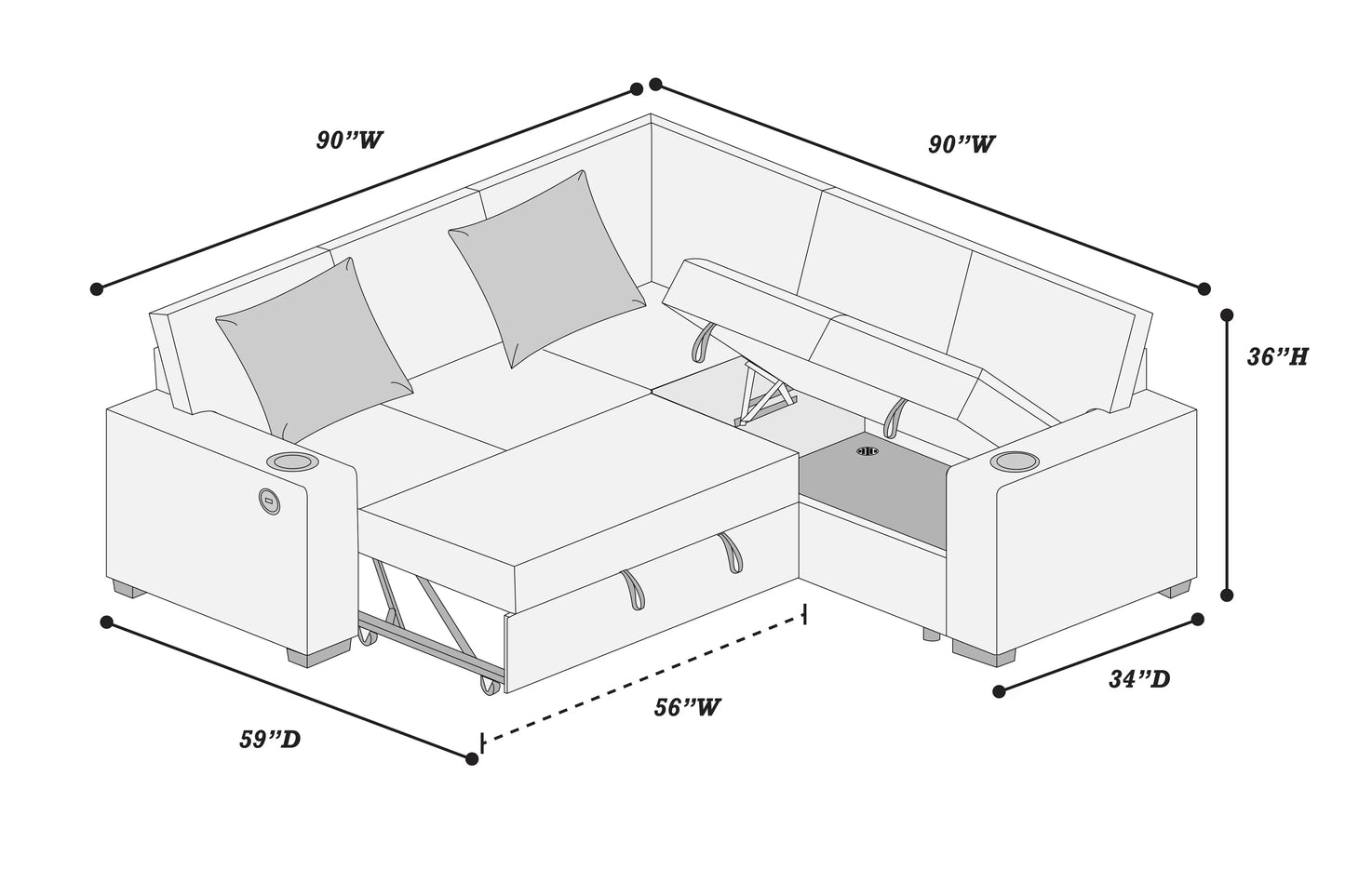 3-Pieces Reversible Convertible Sectional Sofa