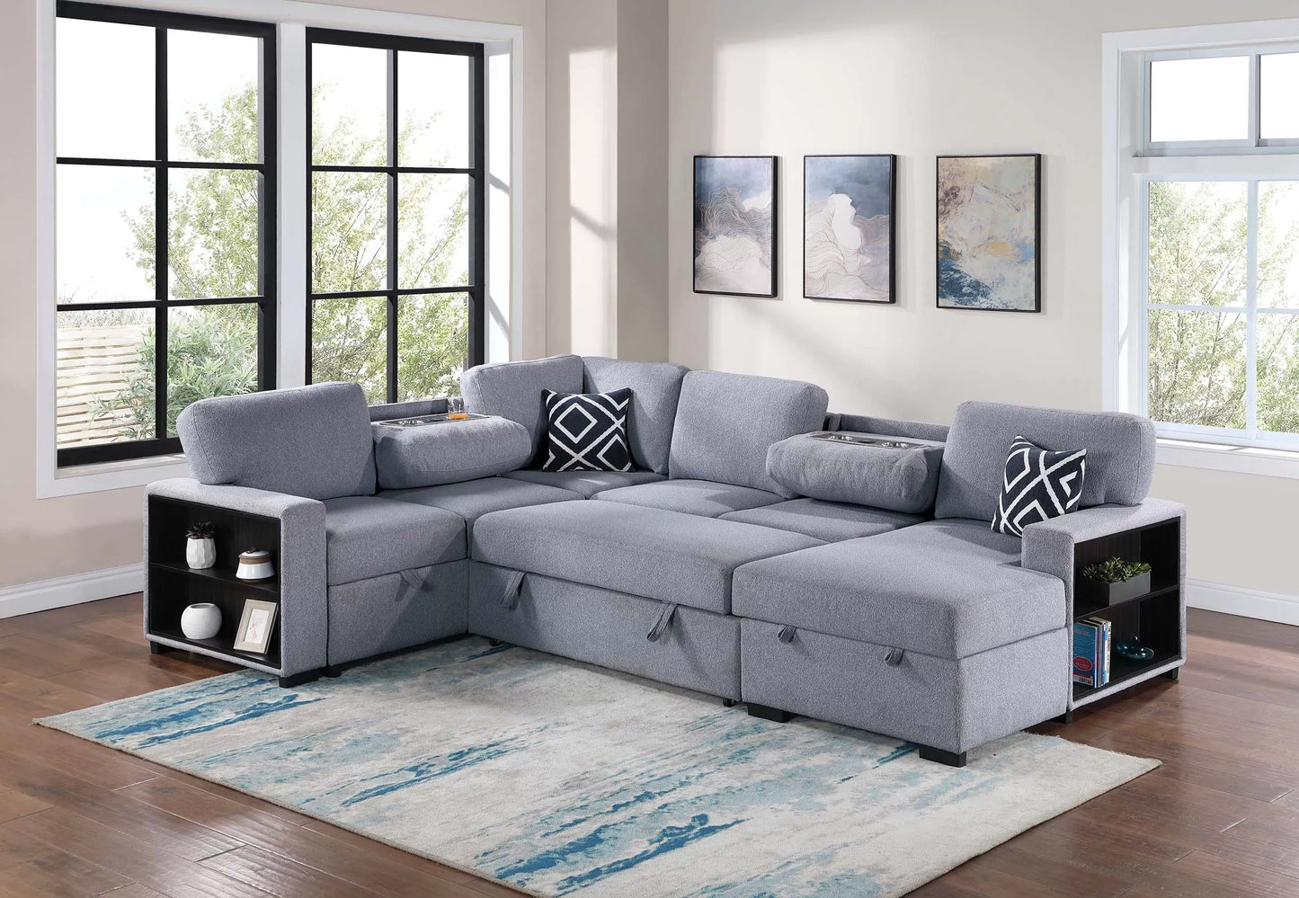 4-Pieces Reversible Convertible Sectional Sofa