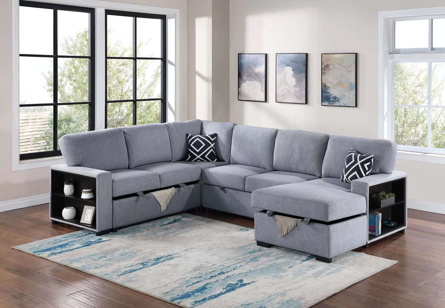 4-Pieces Reversible Convertible Sectional Sofa