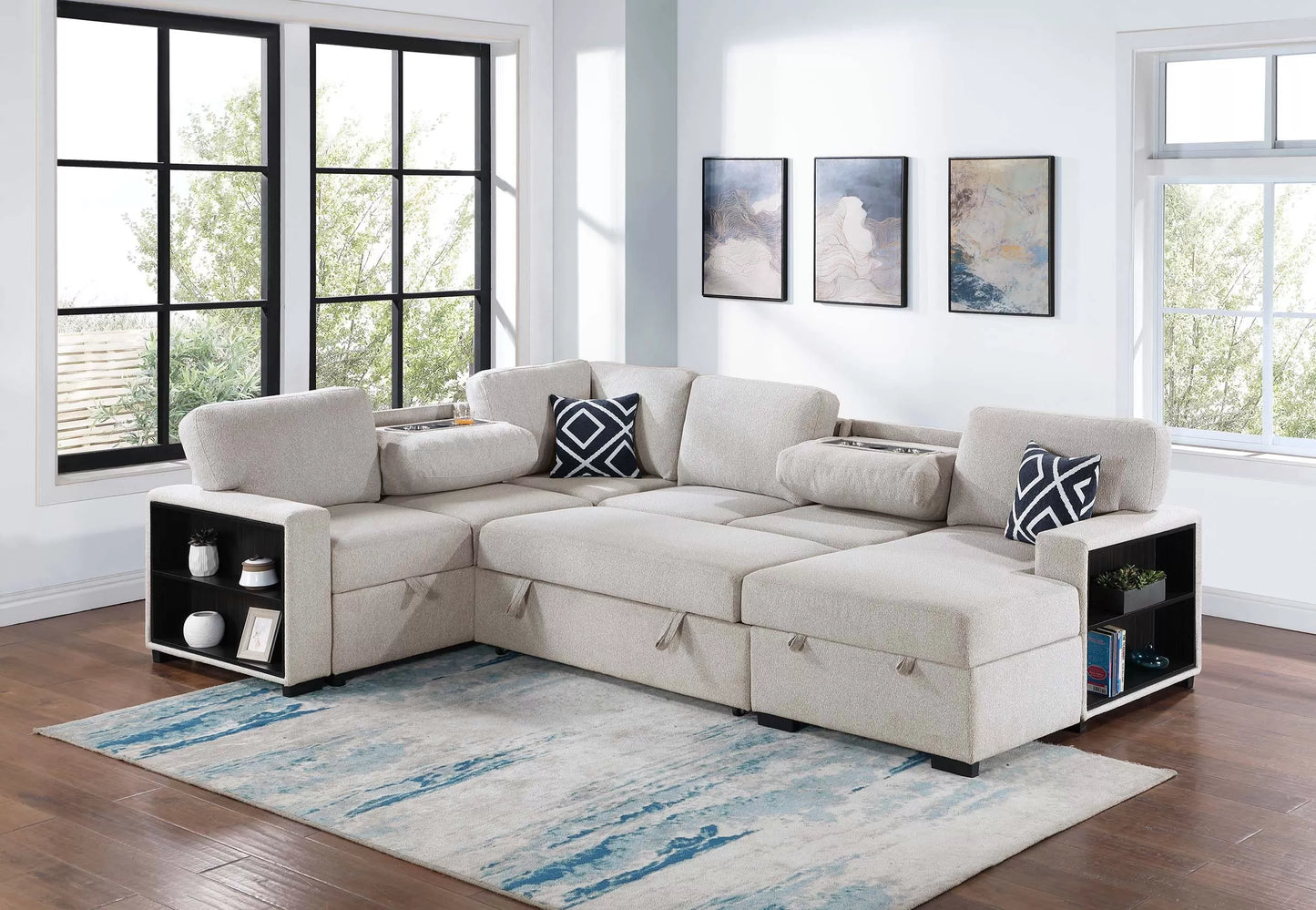 4-Pieces Reversible Convertible Sectional Sofa