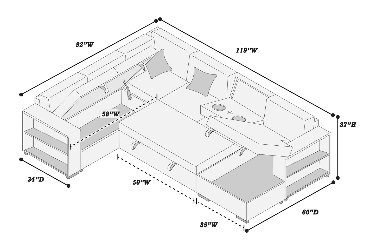 4-Pieces Reversible Convertible Sectional Sofa