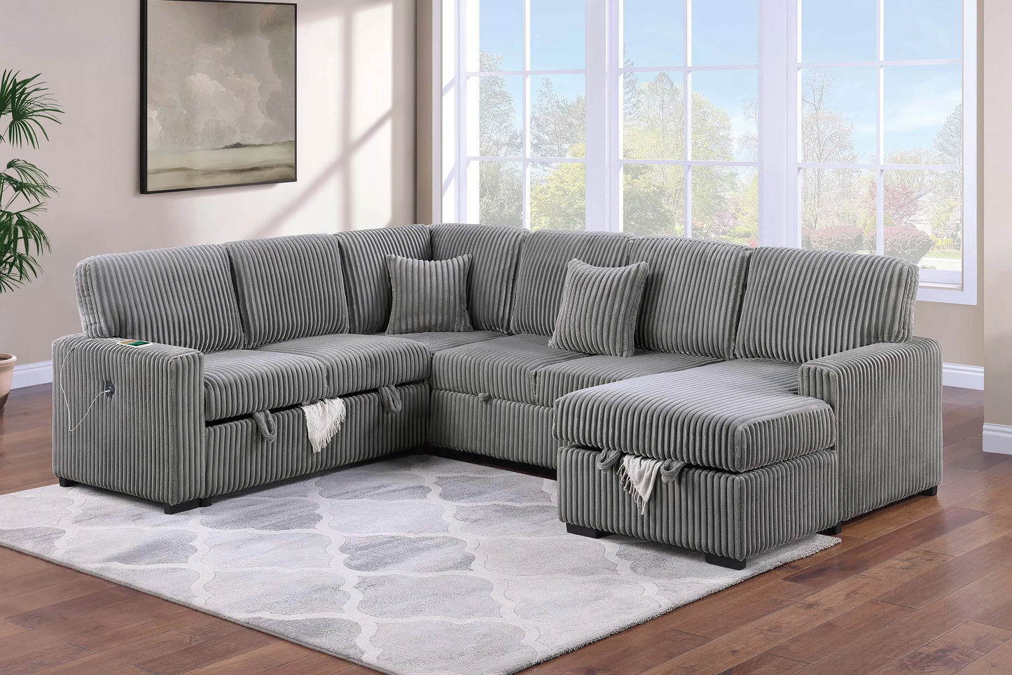 4-Pieces Reversible Convertible Sectional Sofa