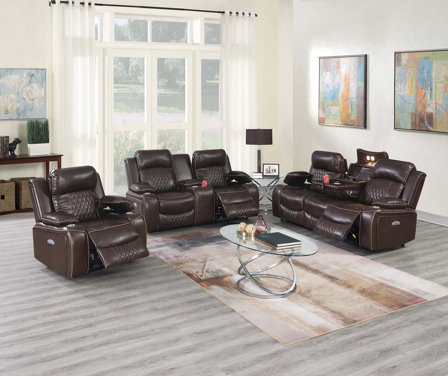 Single Recliner, Brown, Charcoal, Gel Leatherette, Power Mechanism & Usb Charger
