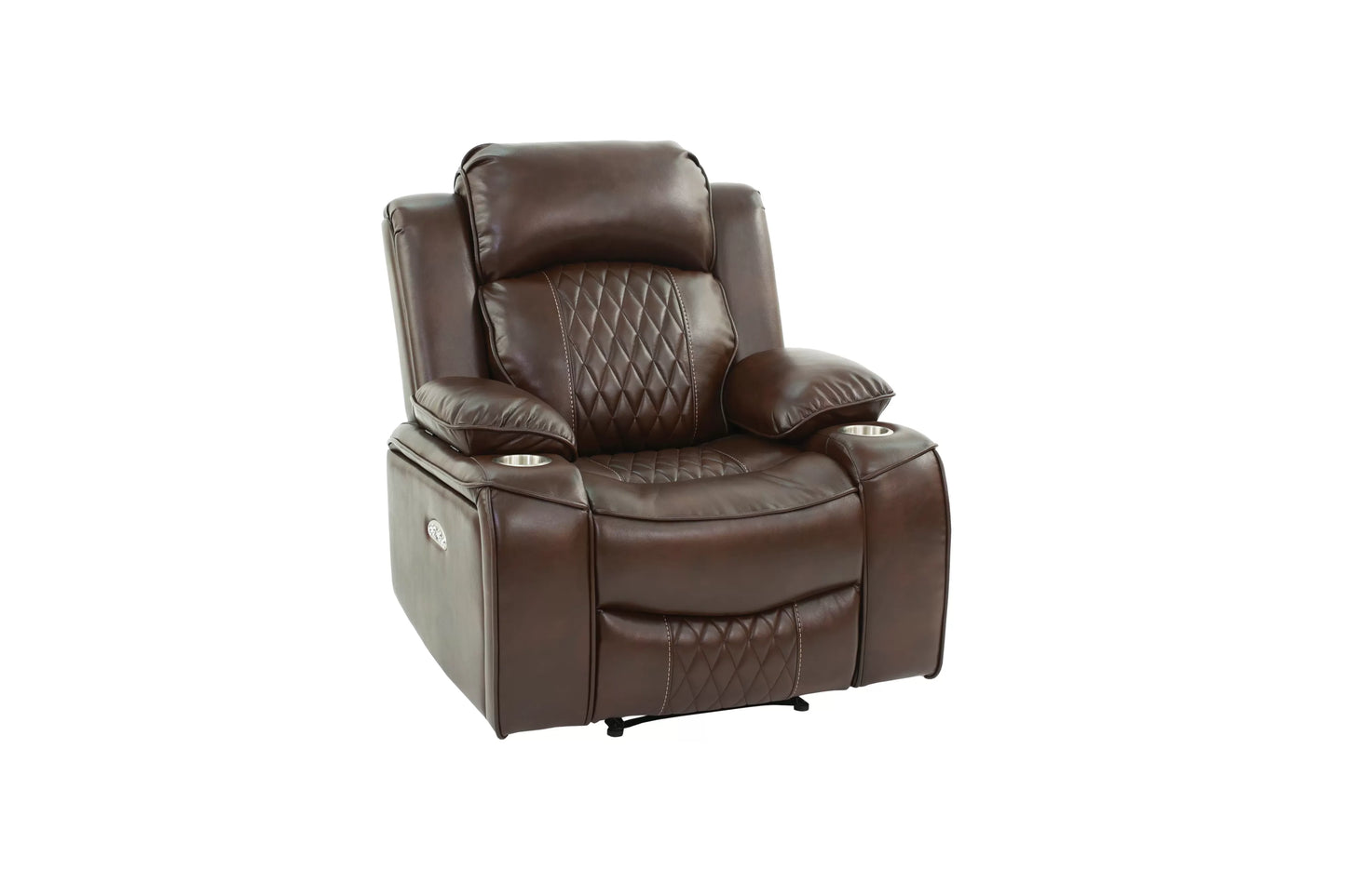 Single Recliner, Brown, Charcoal, Gel Leatherette, Power Mechanism & Usb Charger