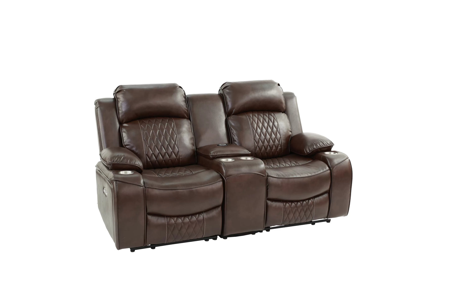 Recliner Loveseat, Brown, Charcoal, Gel Leatherette, Power Mechanism & Usb Charger