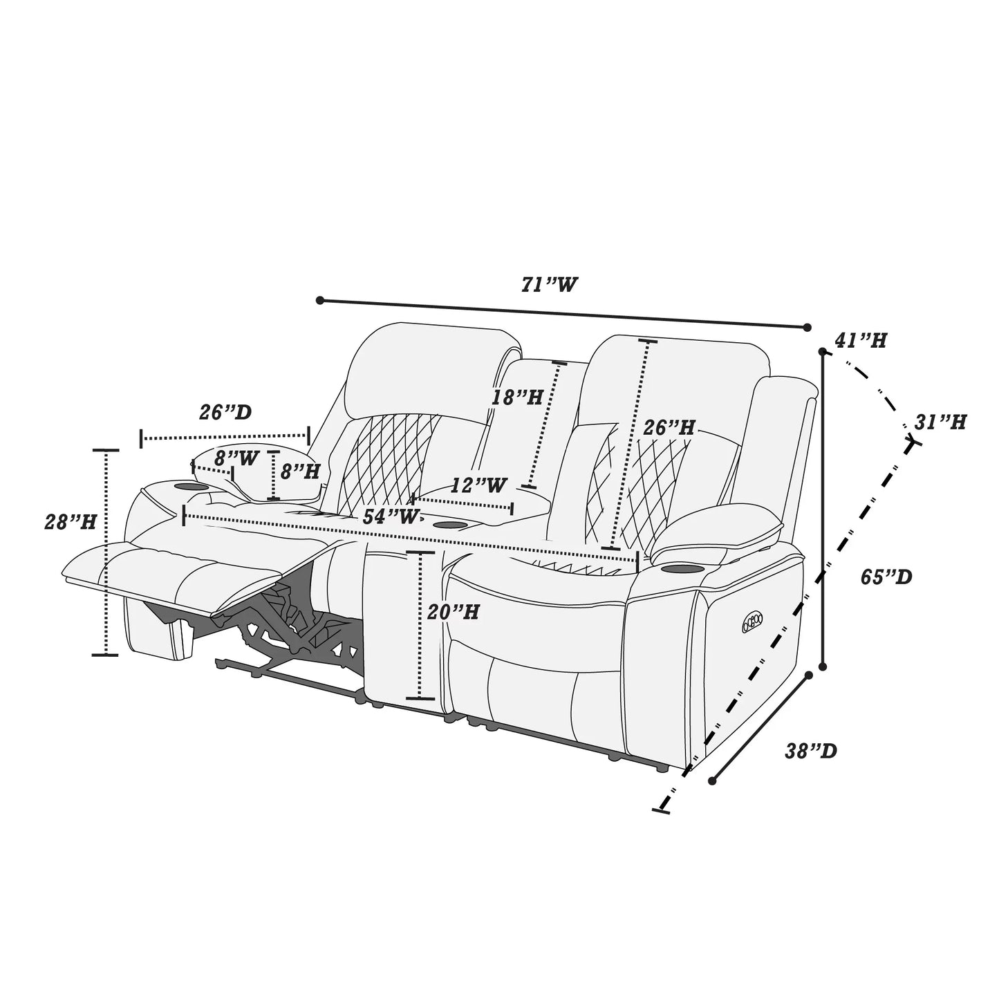 Recliner Loveseat, Brown, Charcoal, Gel Leatherette, Power Mechanism & Usb Charger