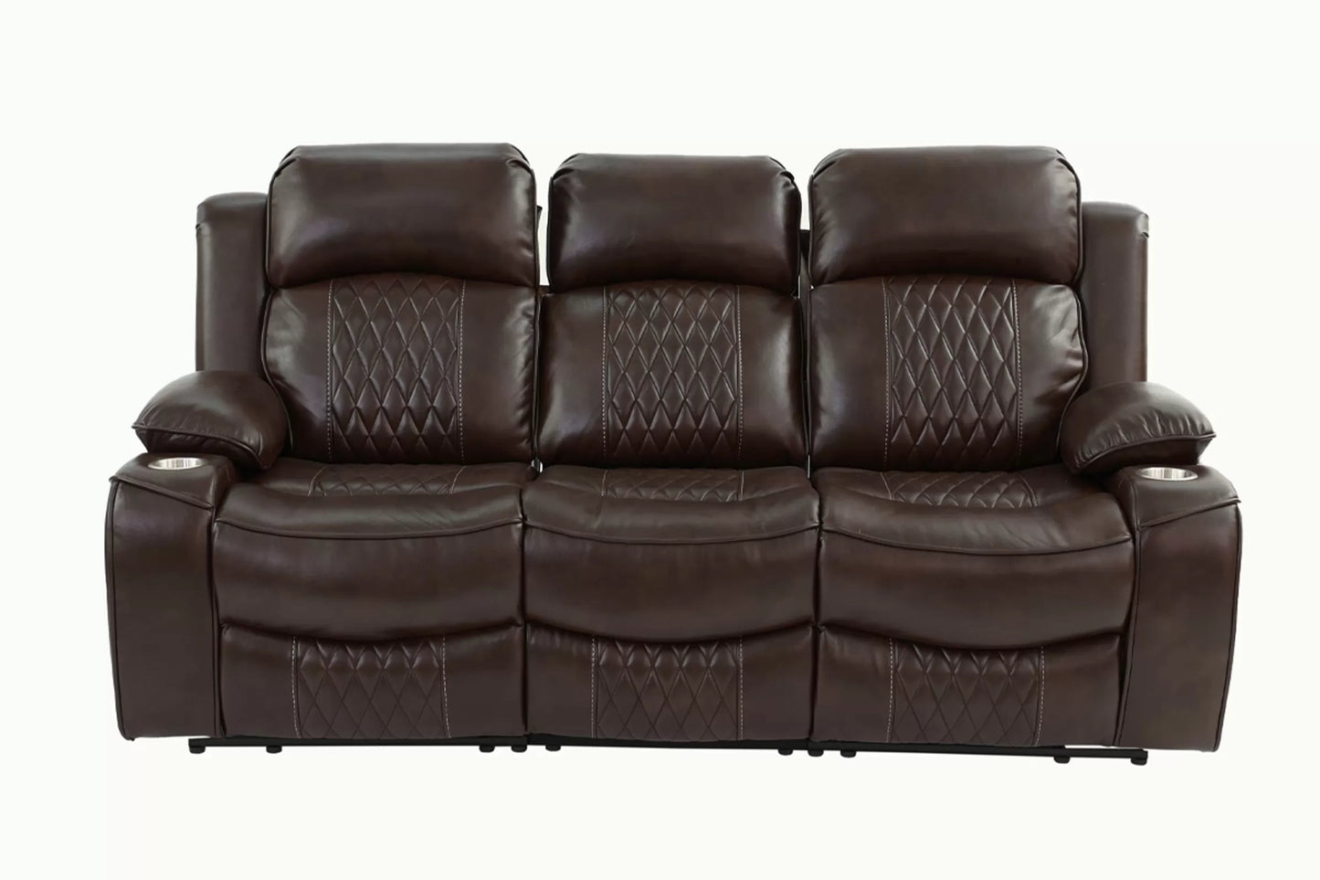 Sofa, Brown, Charcoal, Gel Leatherette, Power Mechanism & Usb Charger