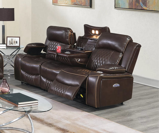 Sofa, Brown, Charcoal, Gel Leatherette, Power Mechanism & Usb Charger