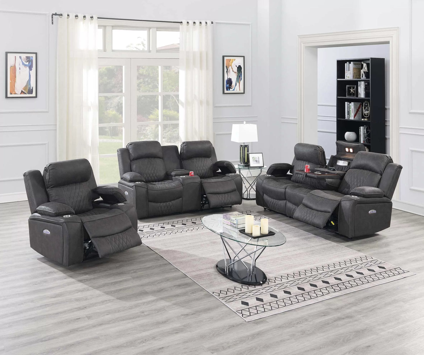 Single Recliner, Brown, Charcoal, Gel Leatherette, Power Mechanism & Usb Charger