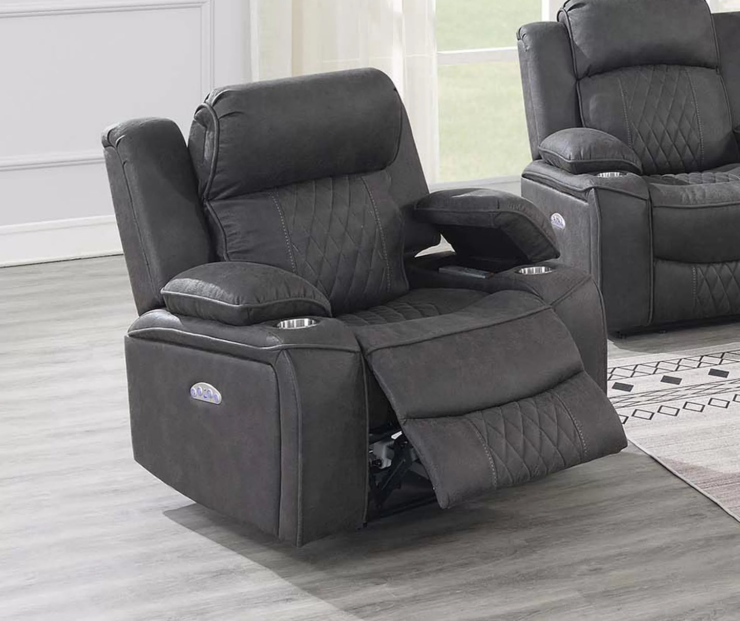 Single Recliner, Brown, Charcoal, Gel Leatherette, Power Mechanism & Usb Charger