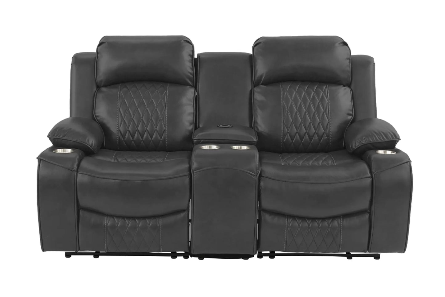 Recliner Loveseat, Brown, Charcoal, Gel Leatherette, Power Mechanism & Usb Charger