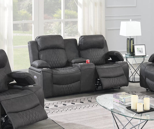 Recliner Loveseat, Brown, Charcoal, Gel Leatherette, Power Mechanism & Usb Charger