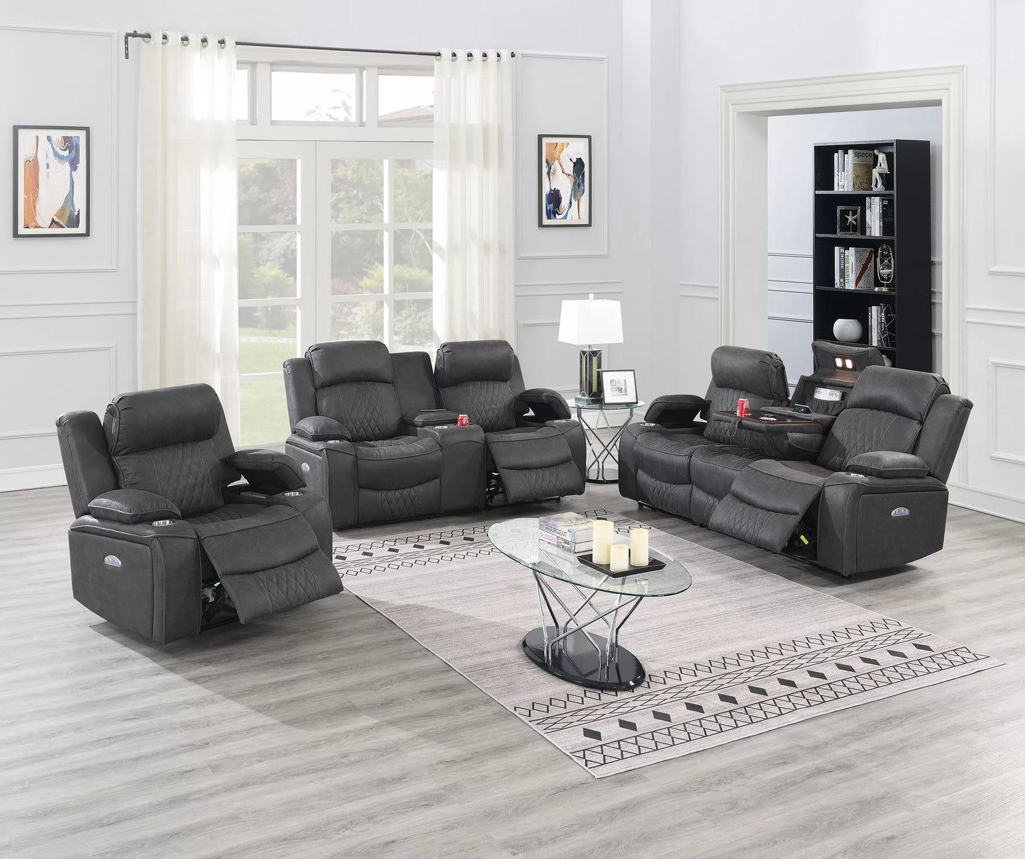 Sofa, Brown, Charcoal, Gel Leatherette, Power Mechanism & Usb Charger