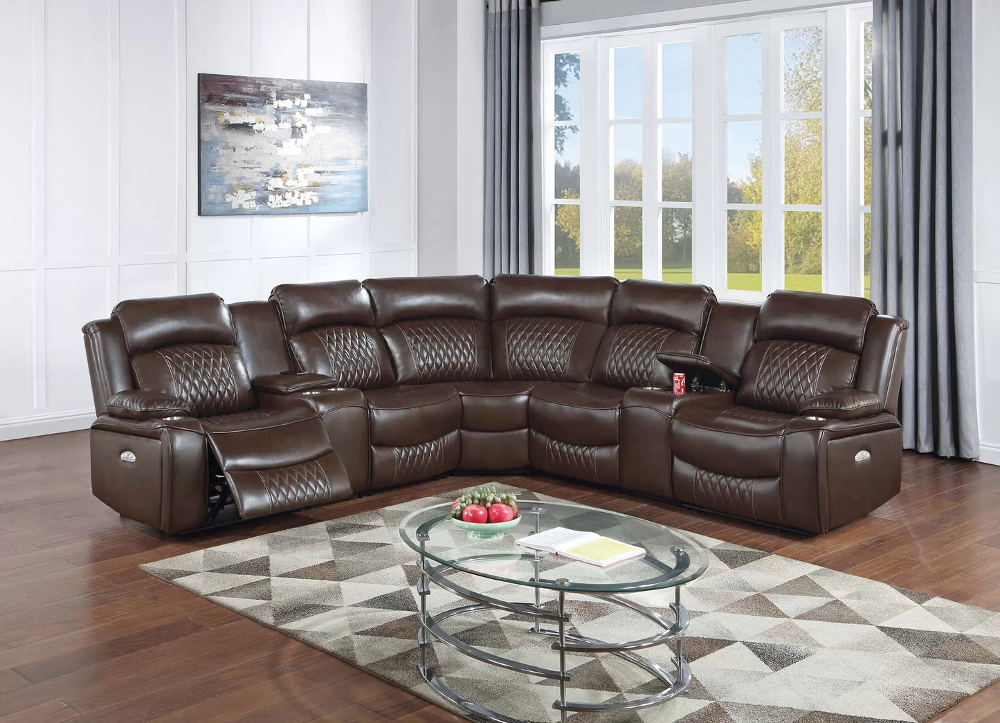 Motion Sectional, Brown, Charcoal, Gel Leatherette