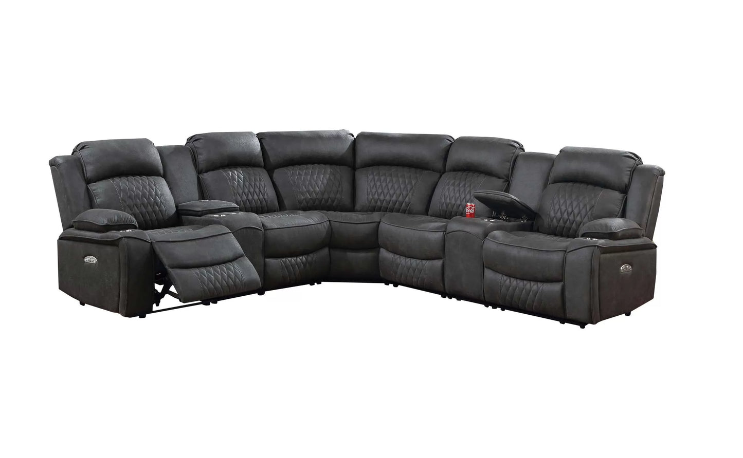 Motion Sectional, Brown, Charcoal, Gel Leatherette