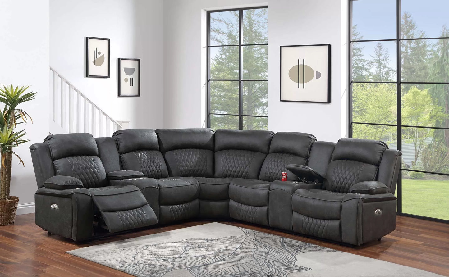 Motion Sectional, Brown, Charcoal, Gel Leatherette