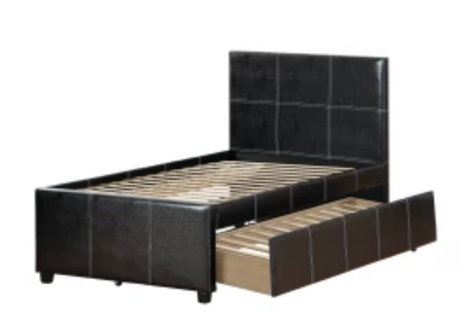 Twin/Full Size Bed, Faux Leather With Trundle