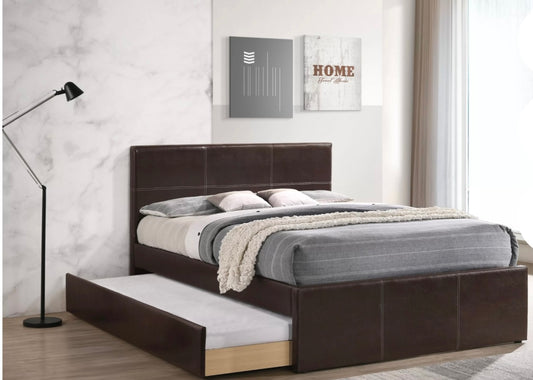 Twin/Full Size Bed, Faux Leather With Trundle