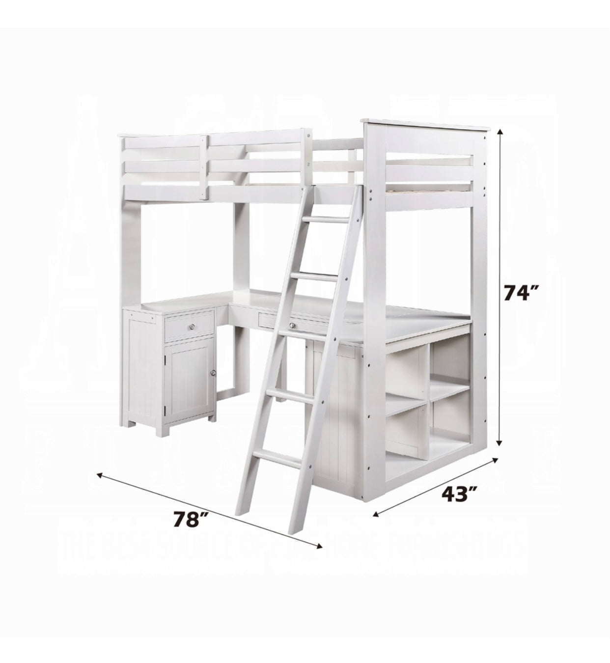 Ambar Twin Loft Bed W/Desk & Bookcase & Chest