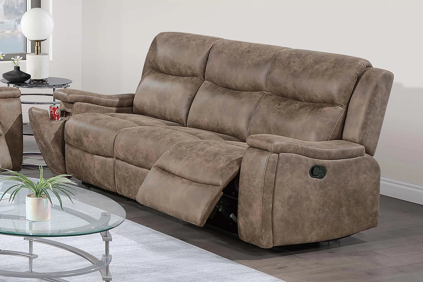 Sofa, Walnut, Auburn, Leather-Like Fabric