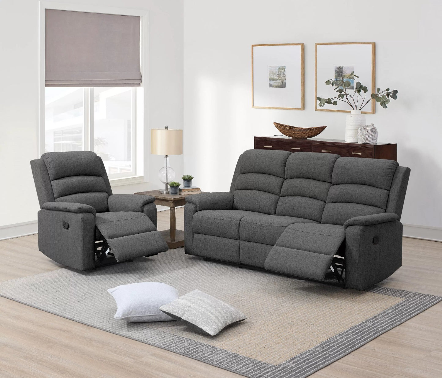 Sofa, Dark Gray-Sincere Bone, Burlap-Like Fabric