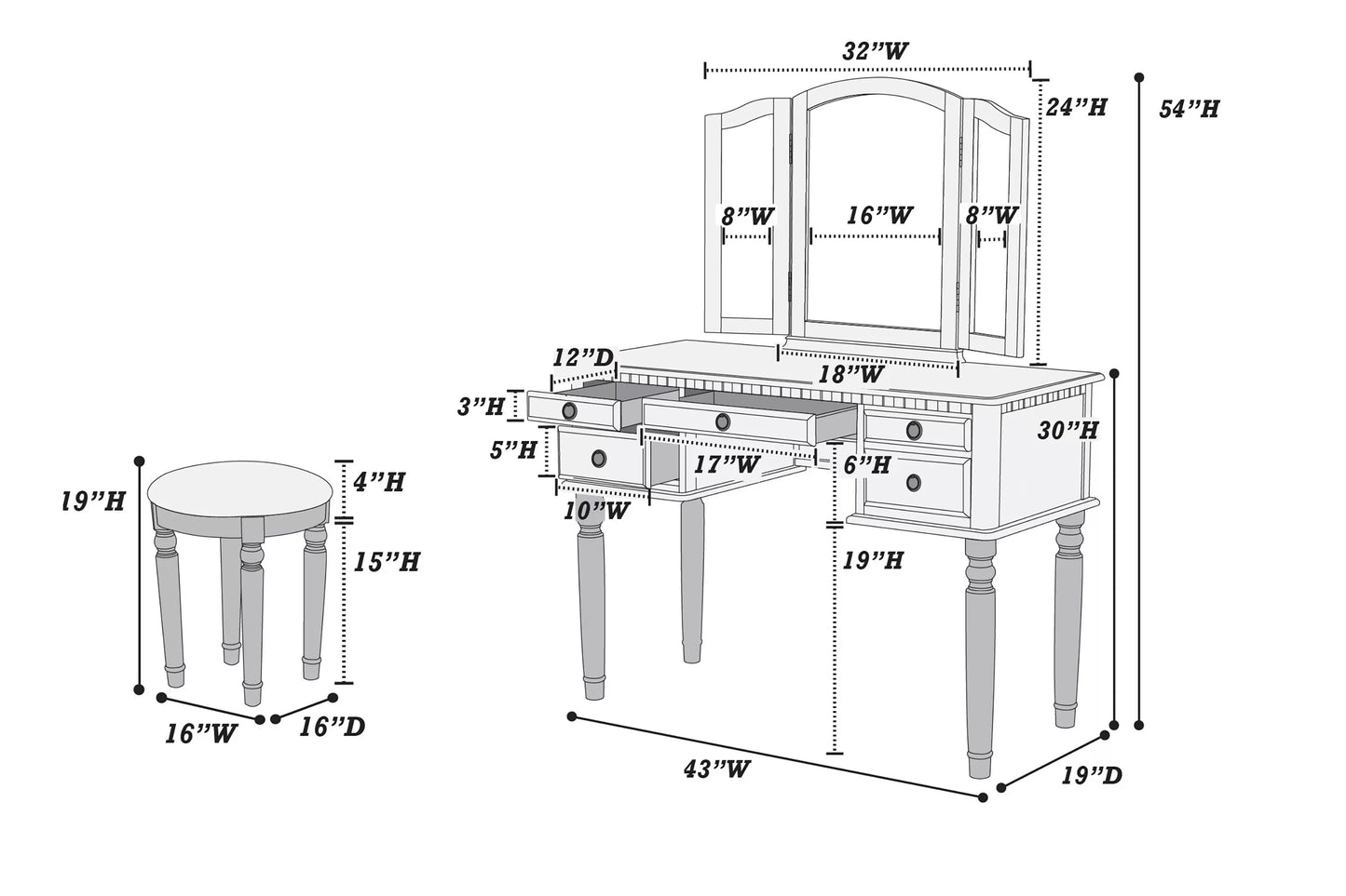 Vanity Set With Stool