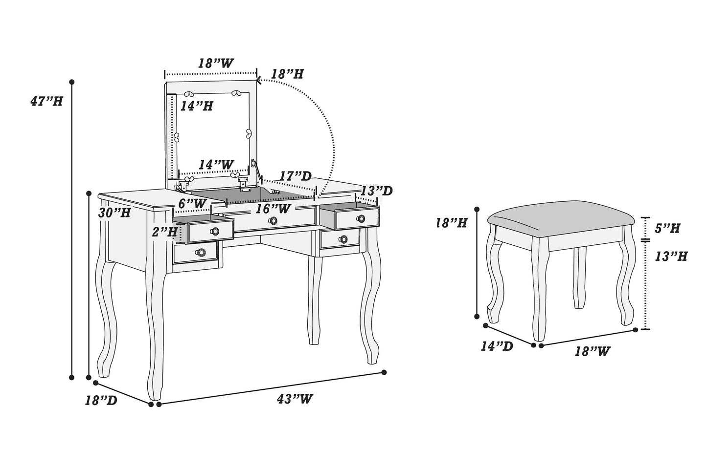 Vanity Set With Stool