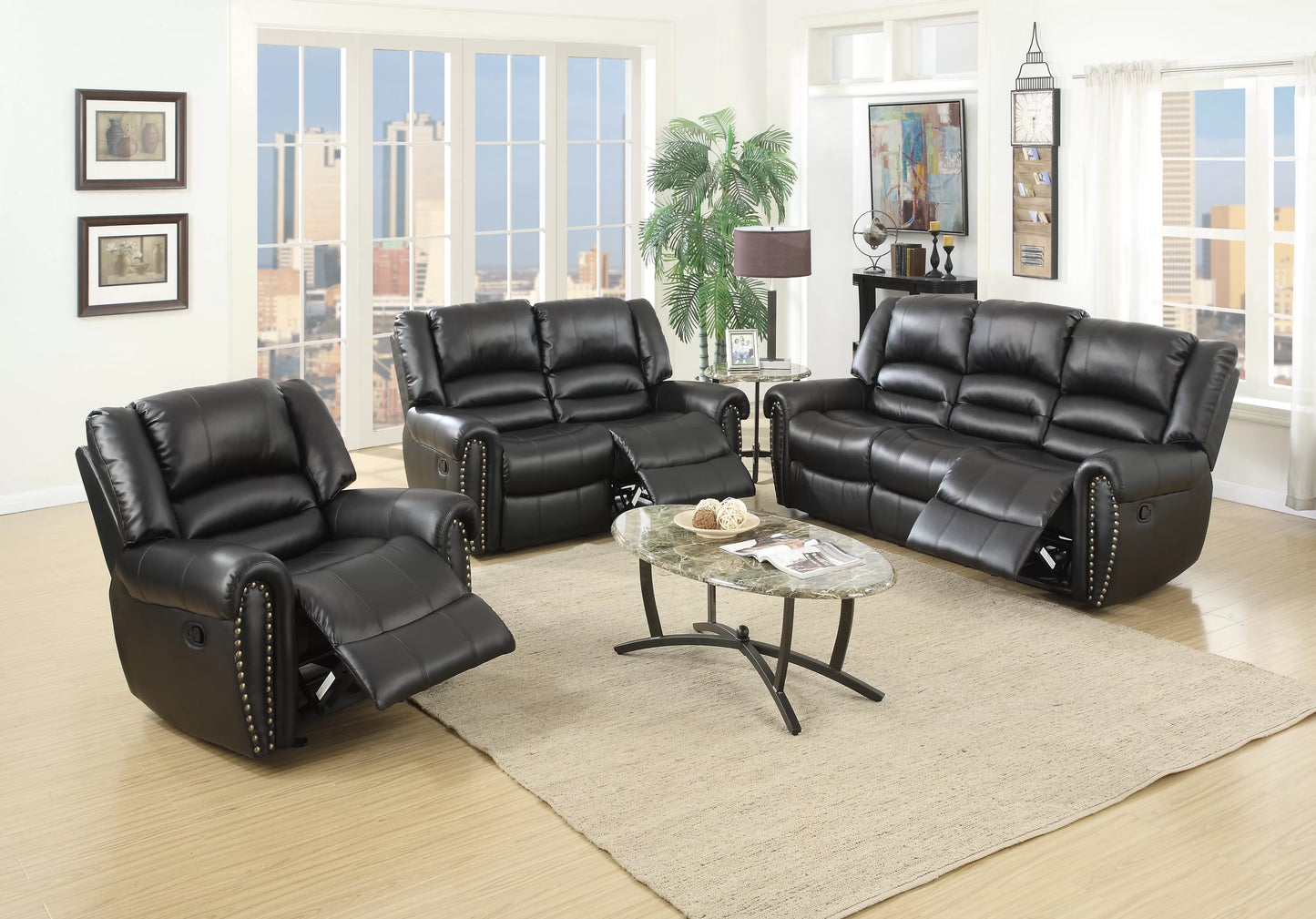 Sofa, Black, Bonded Leather